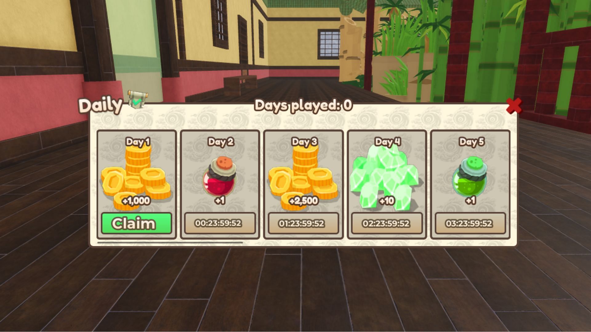Earn daily rewards in Ninja Evolution (Image via Roblox)